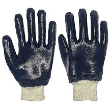 Oil Proof Cotton Jersey Liner Blue Nitrile Full Coated Work Gloves Elastic Knit Wrist Nitrile Coating Gloves